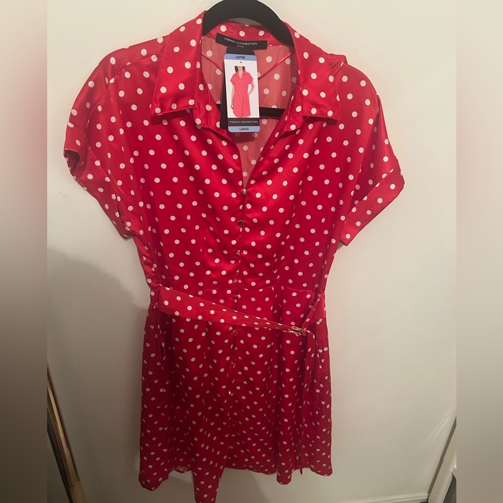 NWT French Connection Red and White Wrap Midi Dress
